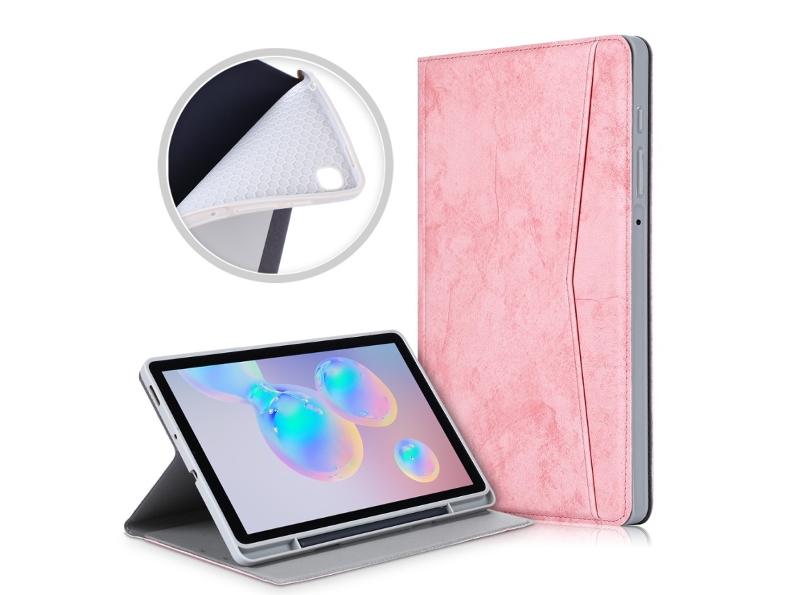 Capa para Samsung Galaxy Tab S6 Lite com bolso frontal e suporte para latas, rosa