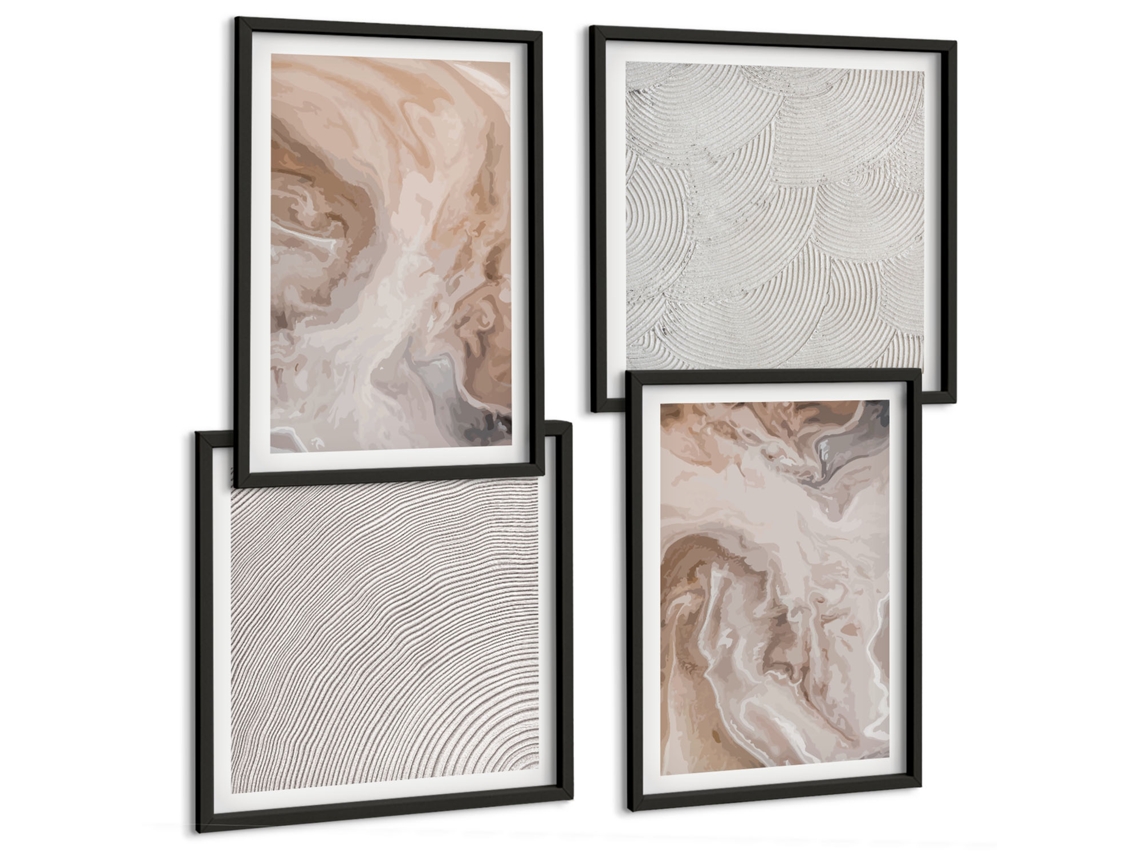 Conjunto De Pinturas Montanhas, Lago, Barco, Paisagem De Praia Moldura Preta Imagens Para Um Quarto Infantil Espelharte (conjunto De 4 Imagens)