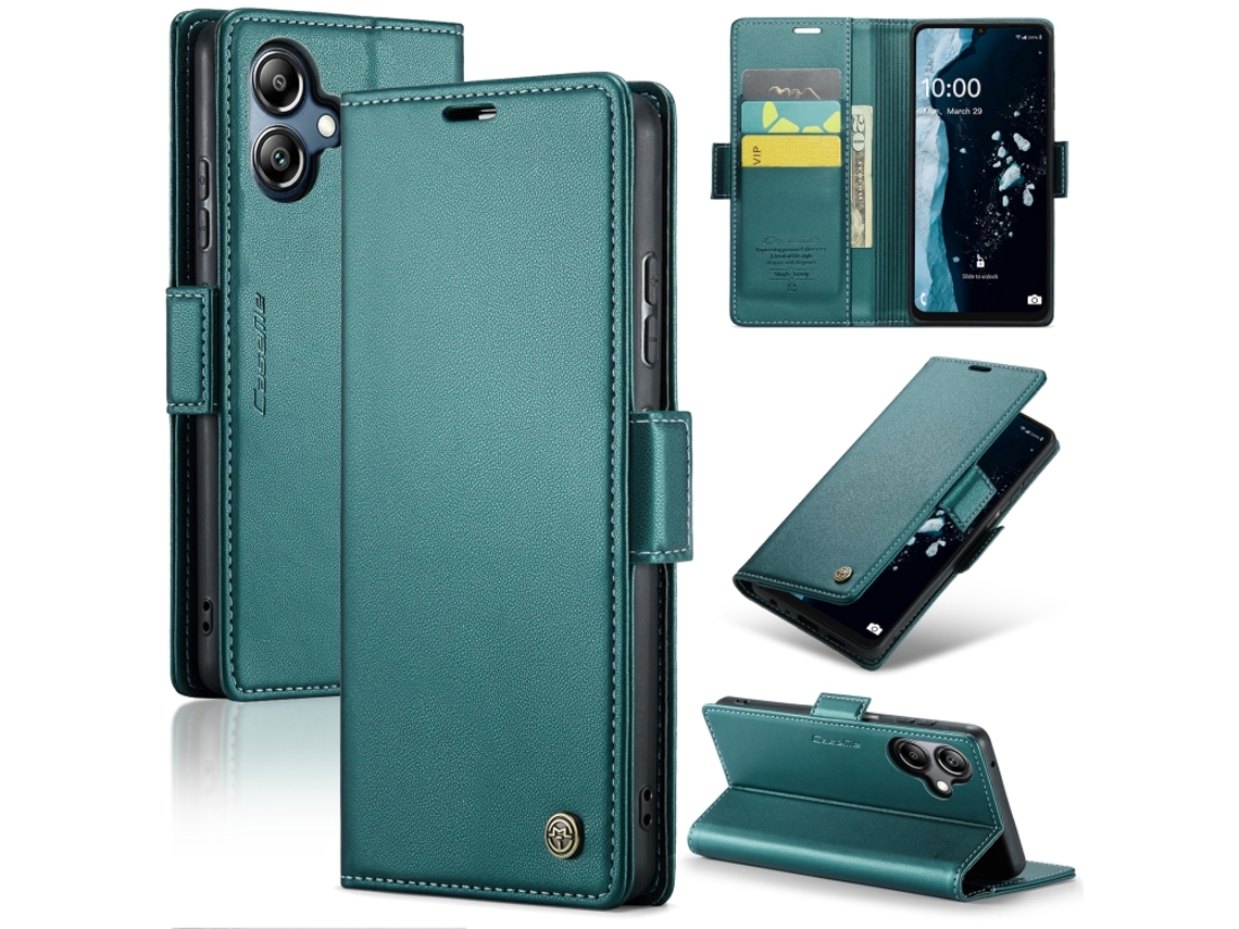 Capa Para Samsung Galaxy A07 De Couro Com Fecho Borboleta Textura De Lichia E Proteção Rfid Antirroubo Verde