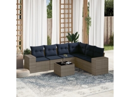 Vidaxl Conjunto De Sofá De Jardim Com 7 Peças E Almofadas Em Rattan Sintético Cinza
