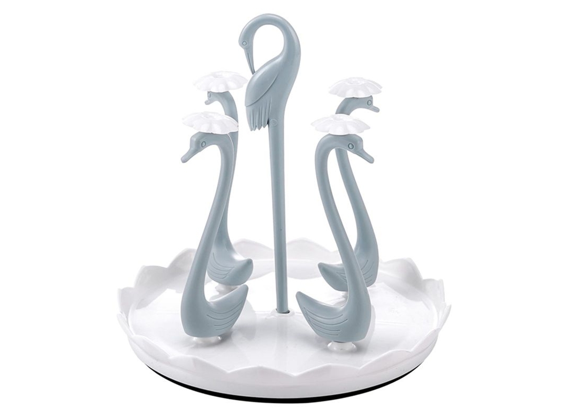 Porta Copos Em Formato De Cisne Com Bandeja Coletora Giratória Plástico. Aquaforge