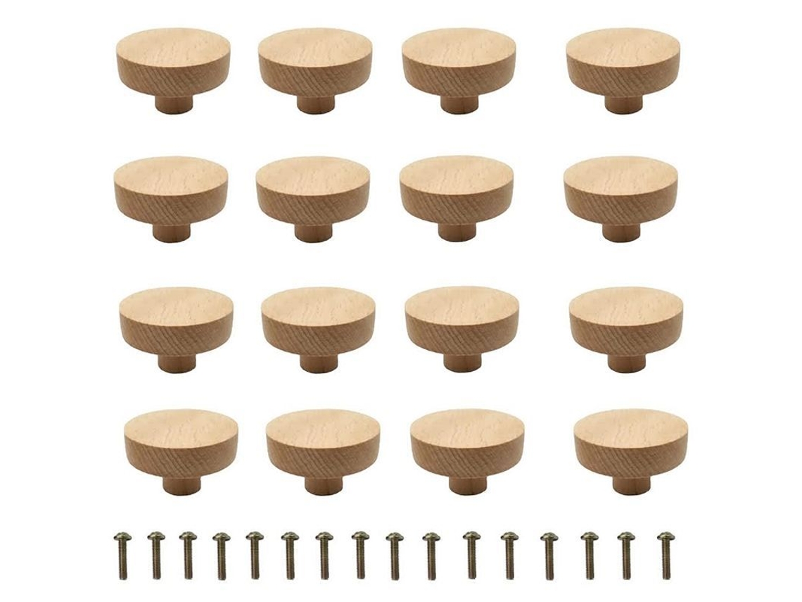 20 Tiradores De Madera Roble Redondos M4*25mm Para Muebles Cajones Armarios 40mmx25mm
