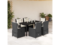 Conjunto 7 Peças Jantar P/ Jardim C/ Almofadões Vime Pe Preto Dkd Home Decor