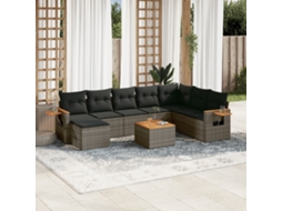 Vidaxl 9 Pcs Conjunto Sofás P/ Jardim Com Almofadões Vime Pe Cinzento
