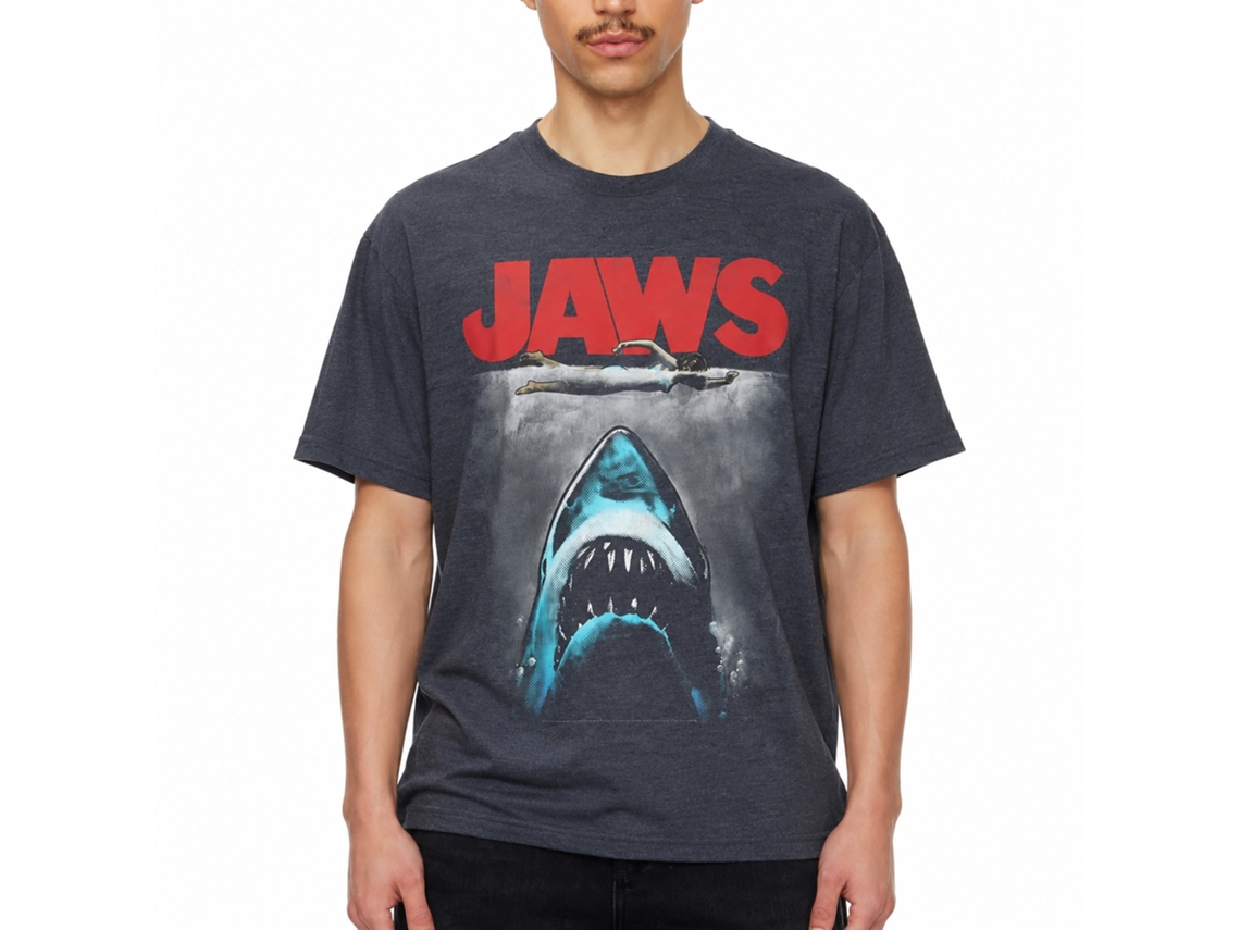 Rockinstone Jaws Movie Red Logo Heather Navy Adult T-shirt Size:l