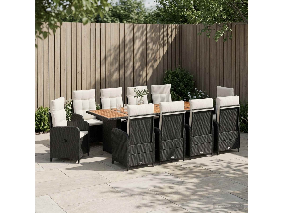 Vidaxl Conjunto De Jantar Para Exterior 11 Unid. Preto E Branco Creme