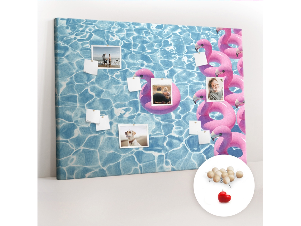 Quadro De Cortiça Dentes-de-leão E Flamingos Para O Escritório Espelharte (140x100 Cm)