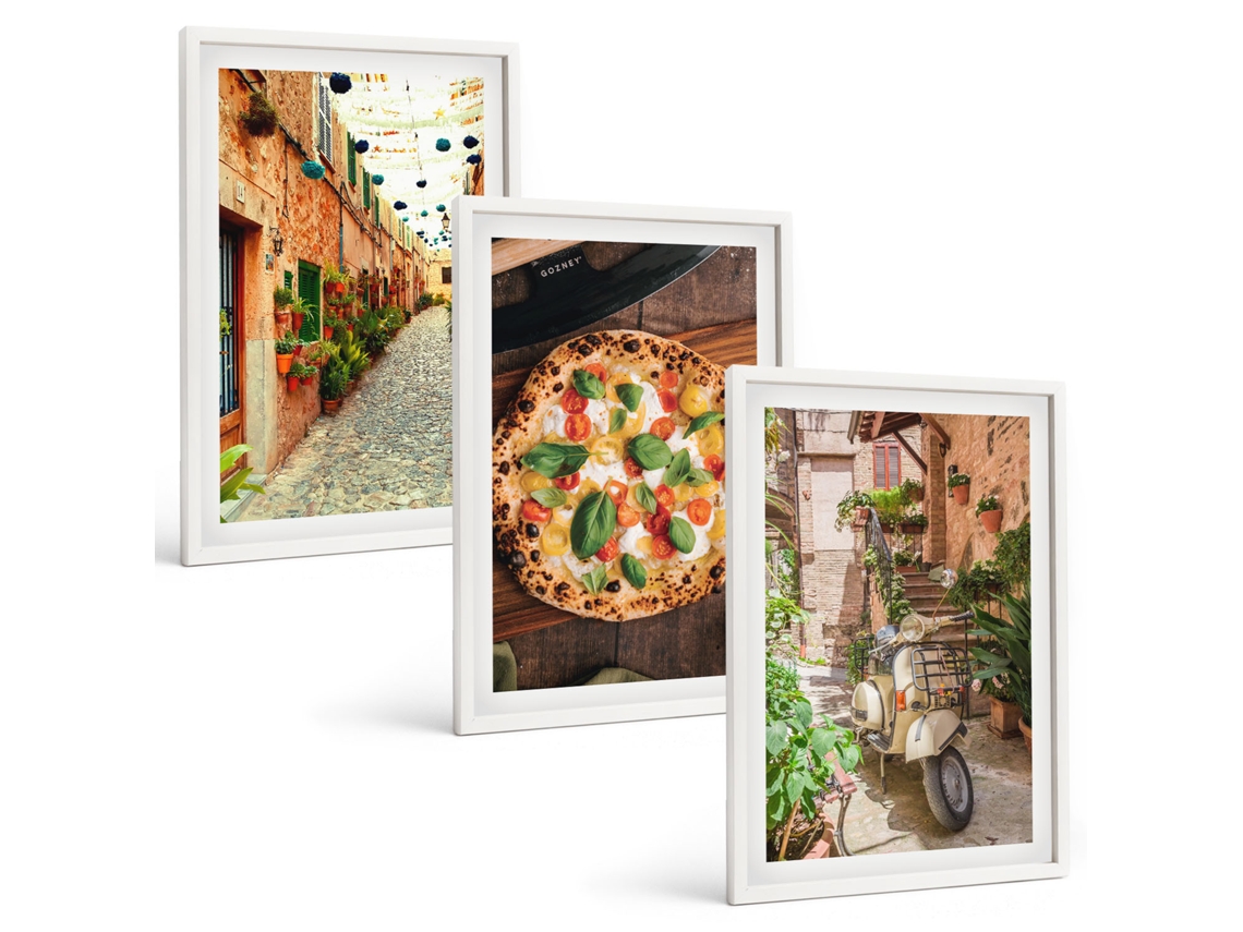 Pinturas Murais Modernas Ruas Charmosas Com Pizza Moldura Branca Imagens Para Um Quarto Infantil Espelharte (3 Piezas De 40x60 Cm)