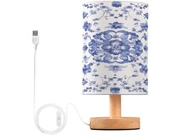 Luminária de mesa embutida em porcelana com LED, padrão floral, portas USB, ideal para leitura e como luminária de cabeceira para quarto.