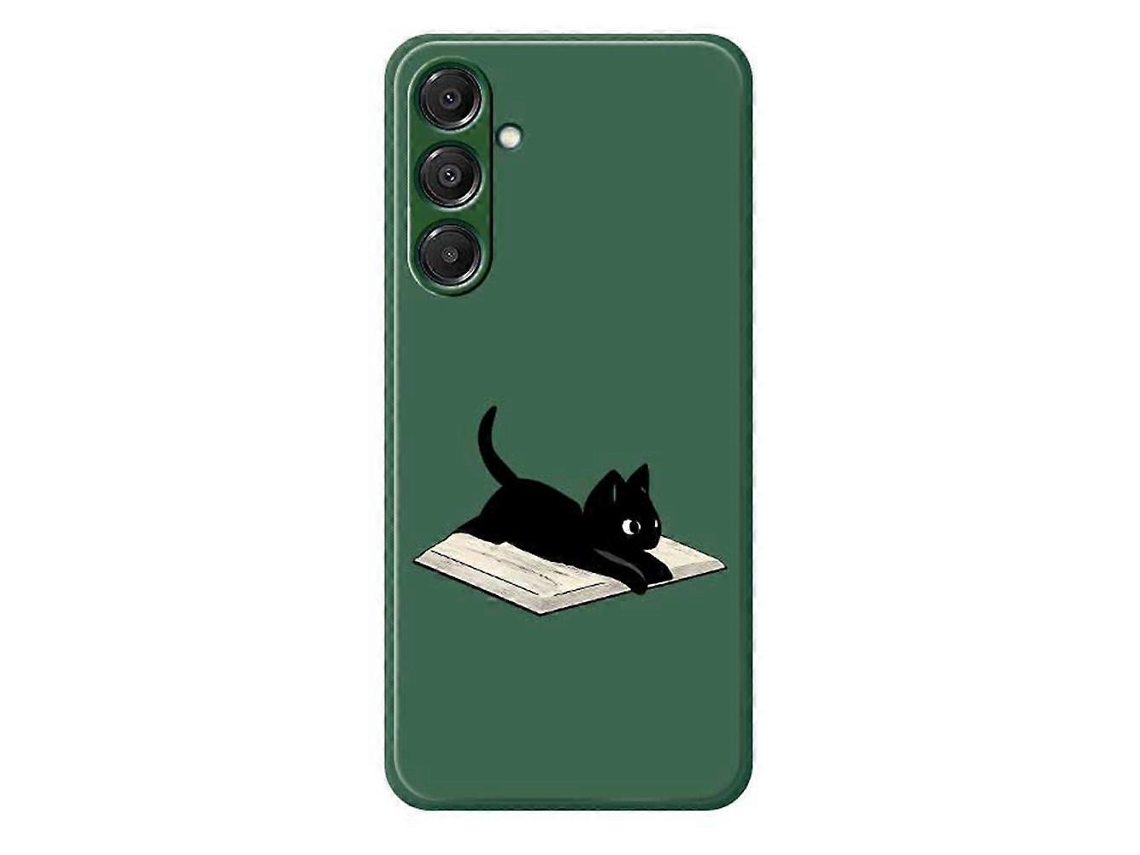 Capa Traseira De Tpu Com Borda Reta Para Samsung Galaxy A16 5g 4g, Capa Com Estampa De Livro E Gato, Verde