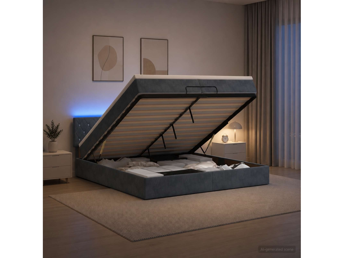 Vidaxl Cama Ottoman Com Colchão E Led Cinzento-escuro 200 X 200 Cm