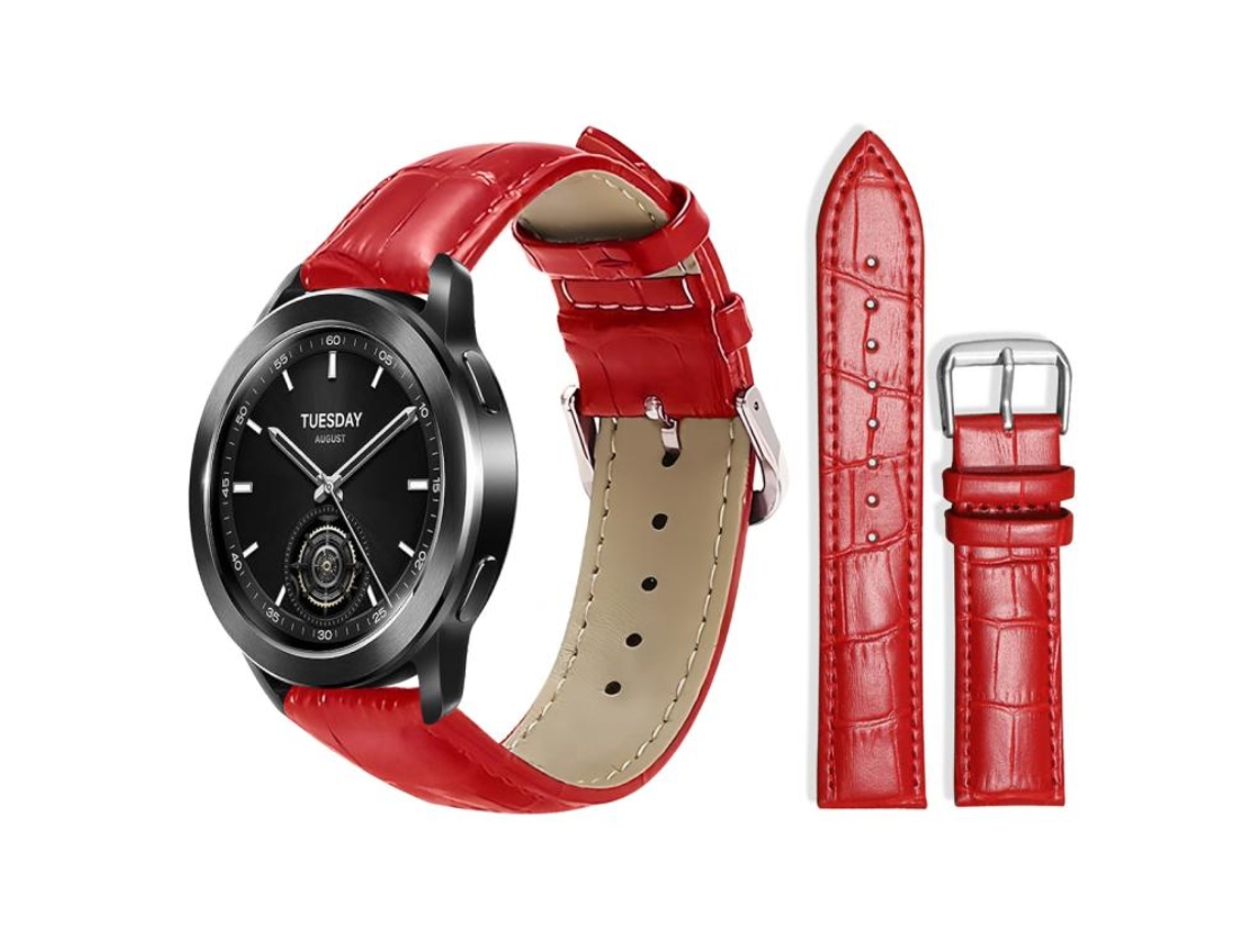 Bracelete Para Xiaomi Watch S3 / 2 Pro / S2 / S1 - Couro - Fivela De Pino - Textura De Bambu Vermelha