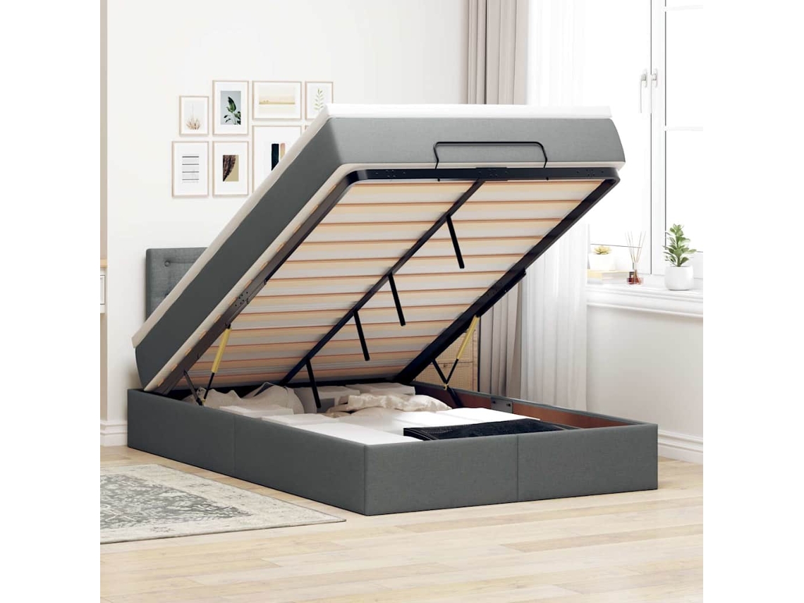 Vidaxl Cama Otomana Com Colchãoleds 120x200 Cm Tecido Cinzento Escuro