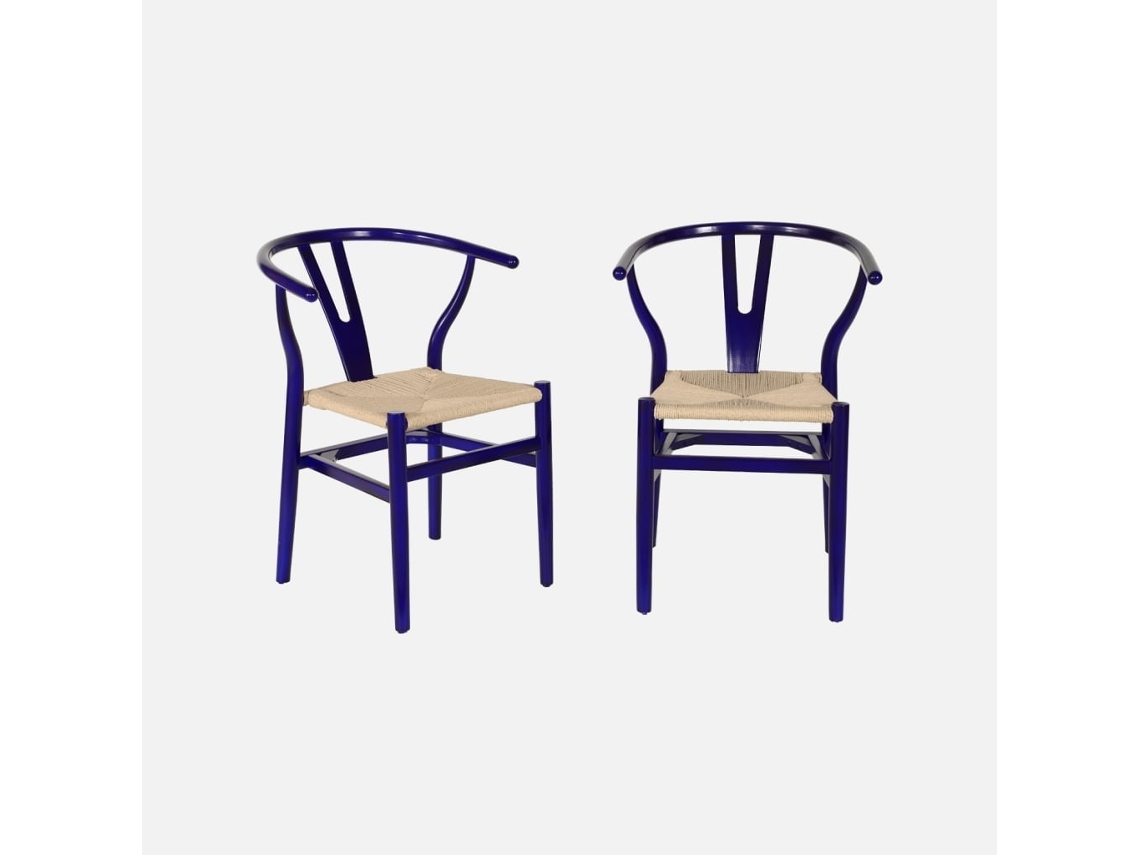 Cadeira em Madeira de Faia com Assento de Corda, Set de 2, Azul SWEEEK