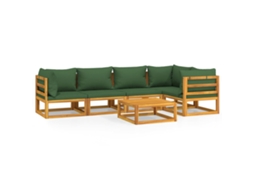 Conjunto 6 lounge jardim madeira c/almofadões VIDAXL verdes