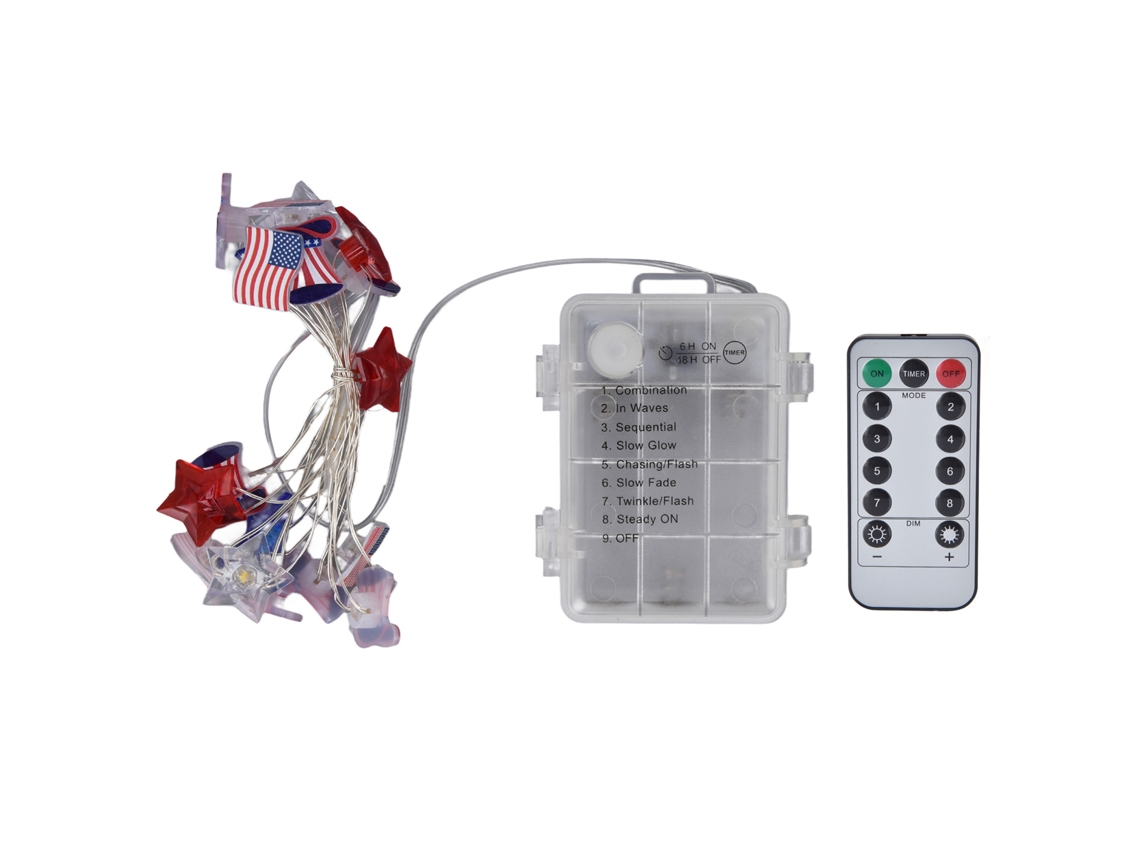 Rebe-luzes De Fita Bandeira Americana Led Com Controle Remoto E Função De Timer