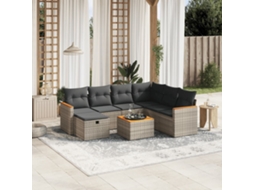 Vidaxl 8 Pcs Conjunto Sofás De Jardim C/ Almofadões Vime Pe Cinzento