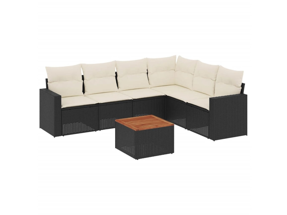 Conjunto de 7 Sofás para Jardim com Almofadões Vime Pe Preto MAISON EXCLUSIVE (7 pcs)