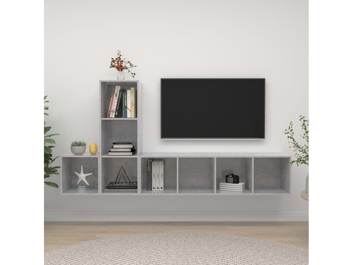 Vidaxl 3 Pcs Conjunto De Móveis De Tv Contraplacado Cinzento Cimento