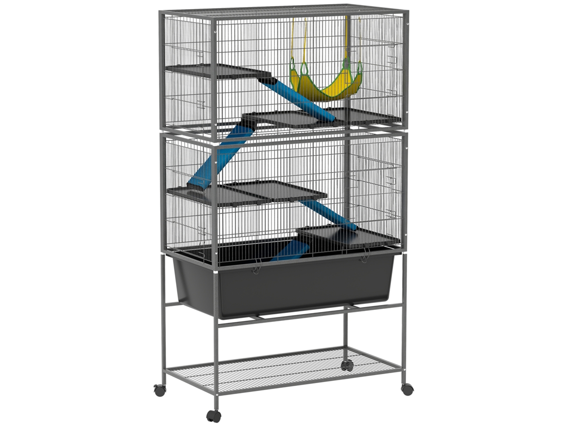 Gaiola para Pequenos Animais, Gaiola para Pets com 5 Níveis, Rampas Antiderrapantes, Rede, 88 X 48 X 150,5 Cm, Cinza Escuro Ge