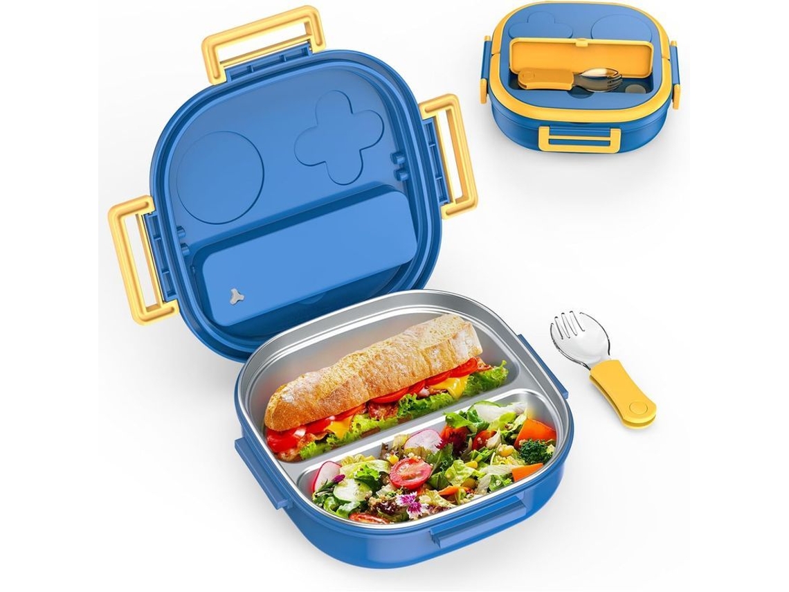 Caixa de Almoço de Aço Inoxidável para Crianças, 2 Compartimentos, Azul