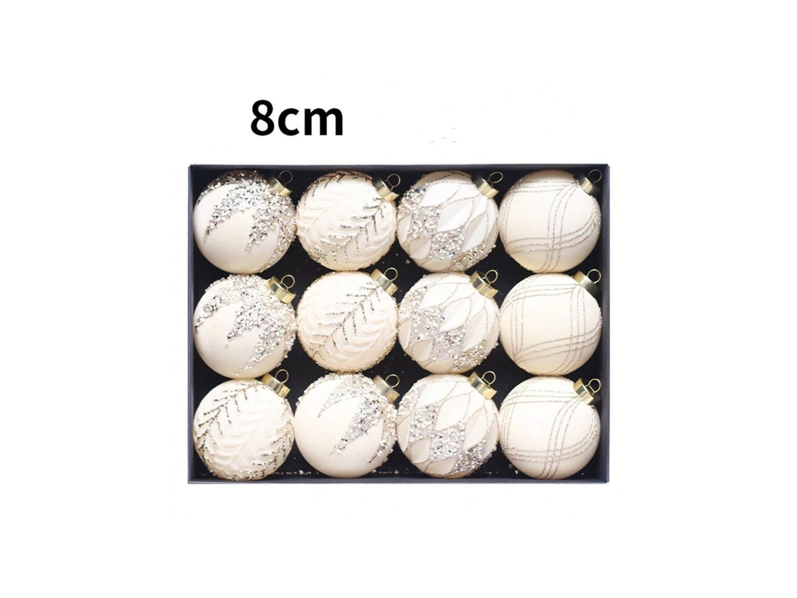 Kit De 12 Bolas De Natal Coloridas Com Flocagem Diamante, 8cm, Pingentes Para Árvore De Natal Igvtrade