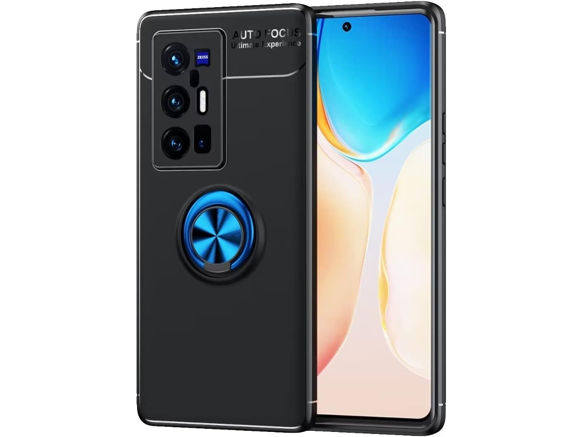 Capa Protetora Anel para Vivo Vivo X70 Pro Plus HONGWE. Vidro Temperado com Anel de Suporte Preto