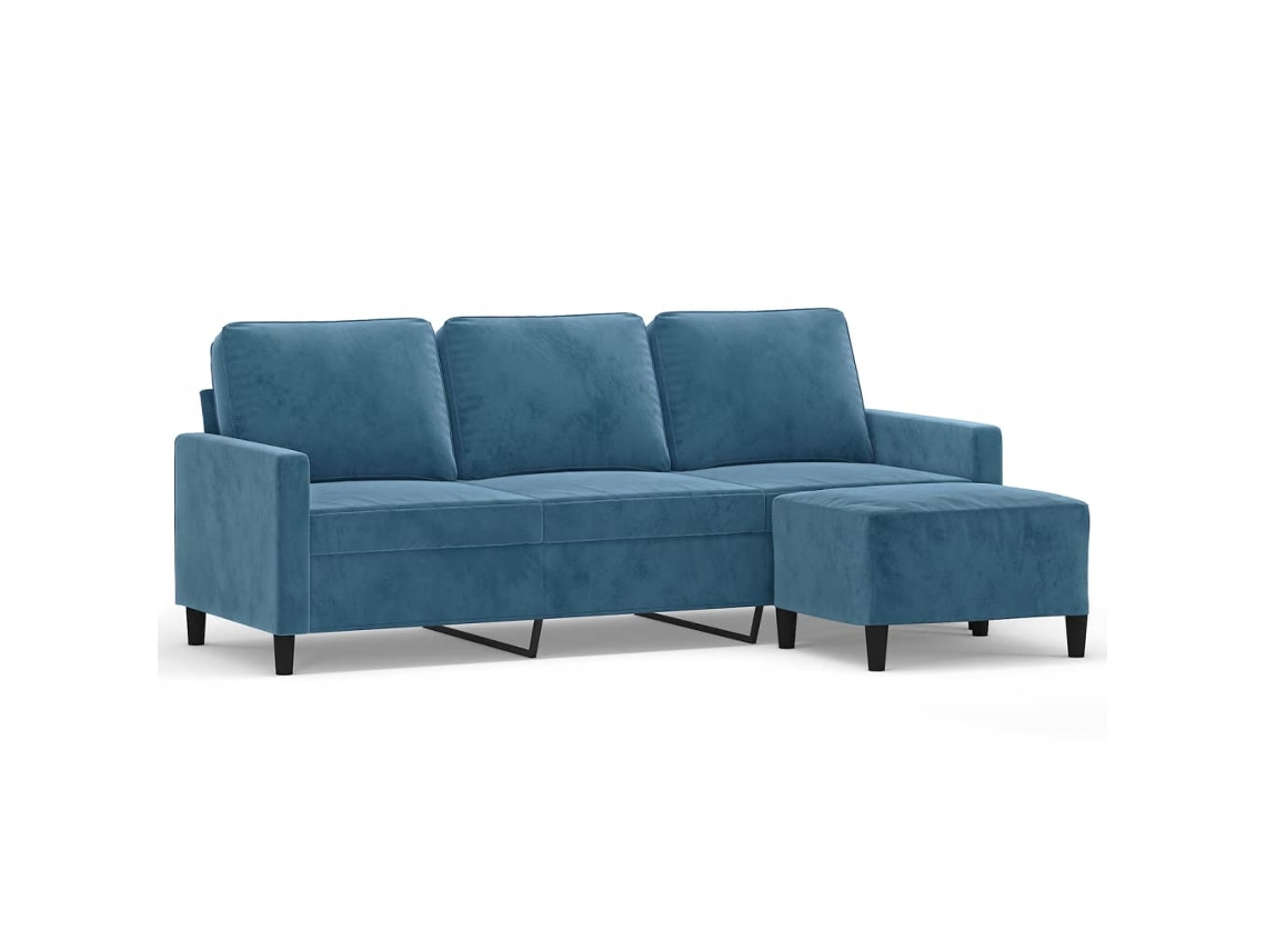 3-seater Sofa With Footstool, 3-seater Sofas With Footstools Vidaxl Azul Veludo (n/a)