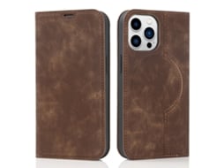 Capa Bloqueio Rfid Para Iphone 14 Pro Max Pele Sintética Magnética Castanho