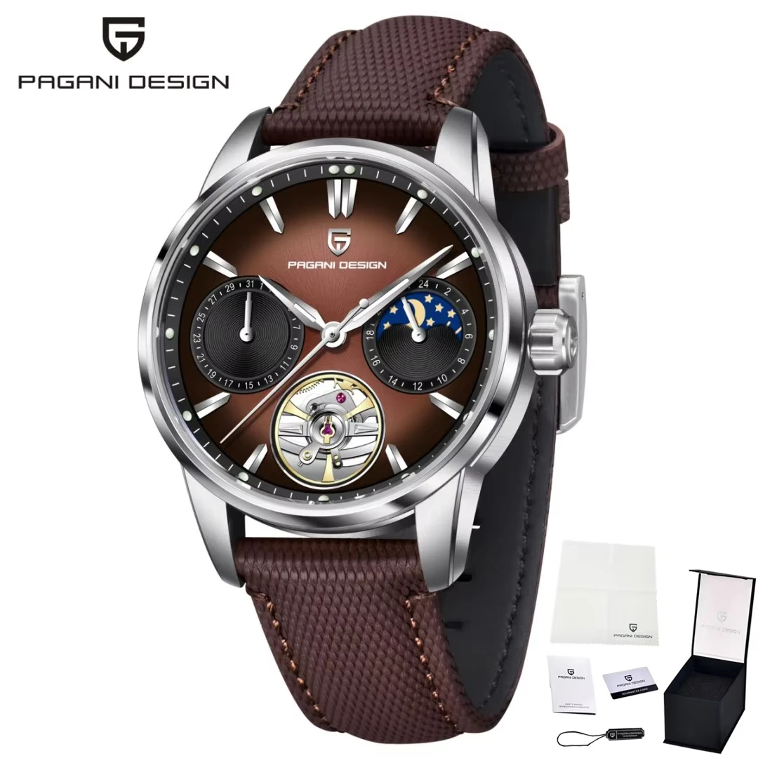 Relógio Mecânico Automático Masculino (marrom) Com Pulseira De Couro Genuíno E Resistência À Água.