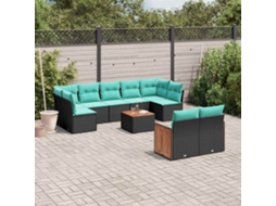 Vidaxl Conjunto De Sofá De Jardim Com 10 Peças E Almofadas Em Rattan Sintético Preto
