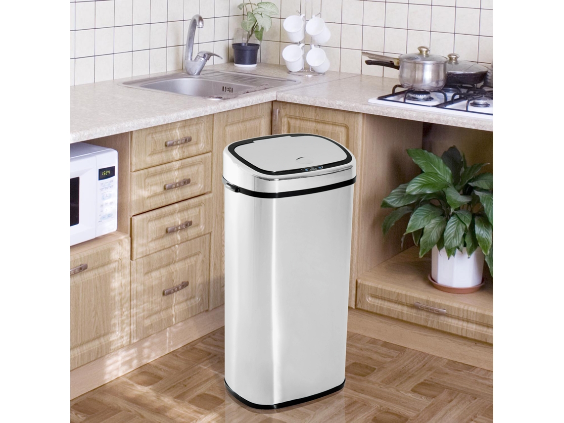 Papelera De Cocina 68l Con Sensor De Infrarroja De Apertura Automática Y Contacto Manual 40,5x29,5x78 Cm Plata