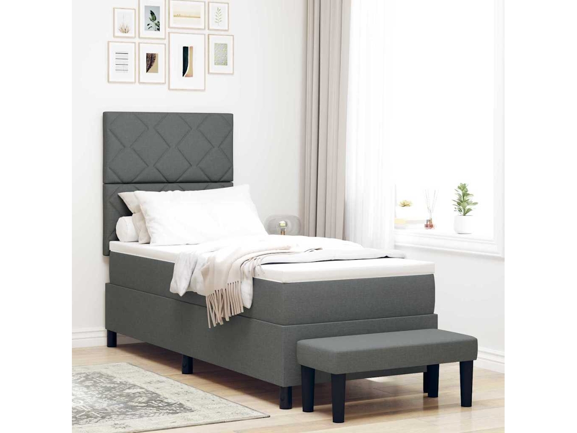 Vidaxl Cama Box Com Cabeceira Cinza Escuro 80 X 200 Cm Tecido
