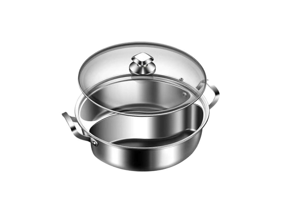 Panela Quente De Aço Inoxidável Com Divisória Sem Costura, Panela Dupla Para Shabu-shabu Para Fogão A Gás E Indução, 32 Cm, Prata