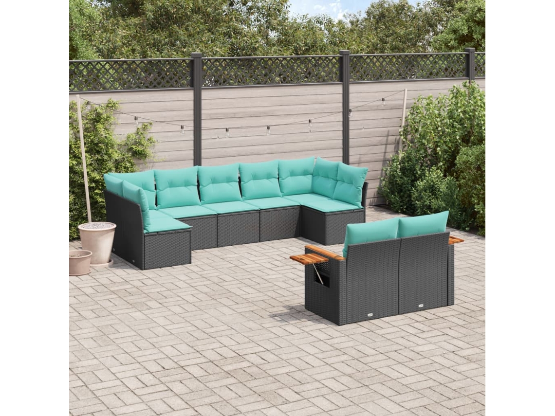 Vidaxl 9 Pcs Conjunto De Sofás P/ Jardim C/ Almofadões Vime Pe Preto