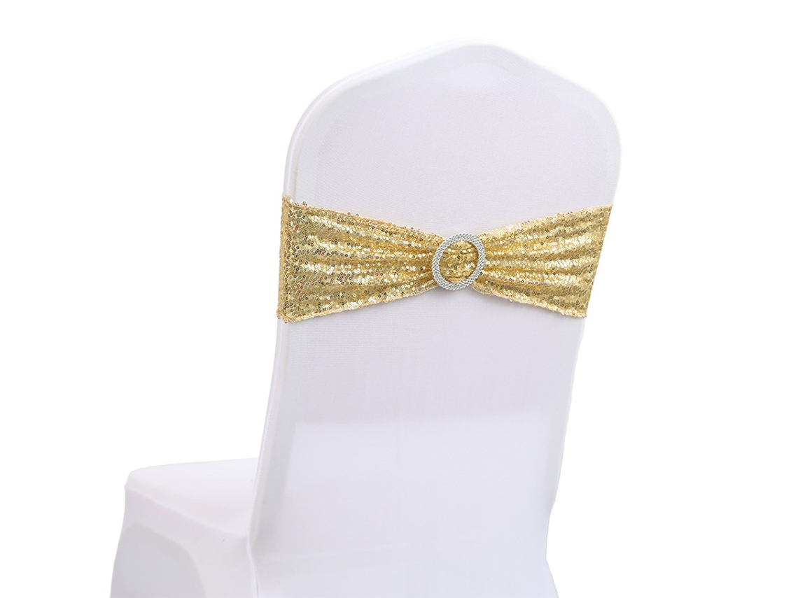 Conjunto de 10 Cadeira Alças BRILVIBERA com Lantejoulas Douradas e Elastano Decorativo Brilhante