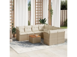 Vidaxl 9 Pcs Conjunto De Sofás P/ Jardim Com Almofadões Vime Pe Bege