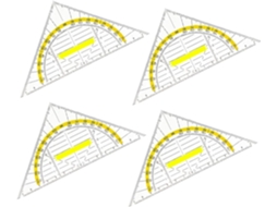 Régua triangular geométrica multifuncional para matemática, com cabo, 4 peças, para desenho técnico.