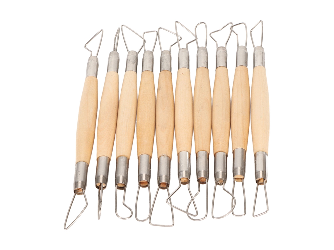 Kit com 10 Ferramentas de Escultura em Argila de Dupla Face com Cabo de Madeira para Modelagem em Cera e Entalhe em Cerâmica. AQUAFORGE