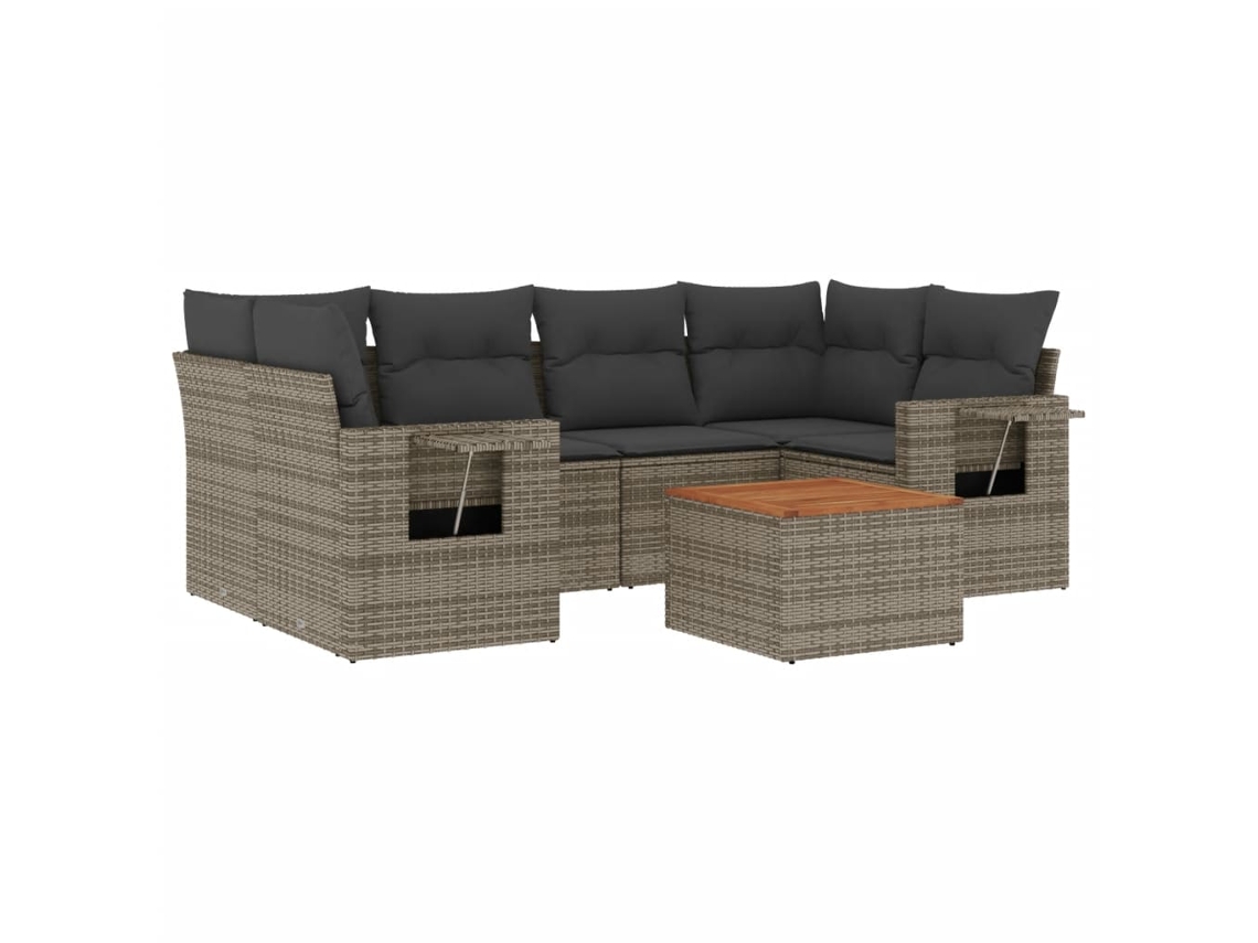 Maison Exclusive - 7 Pcs Conjunto Sofás P/ Jardim C/ Almofadões Vime Pe Cinzento