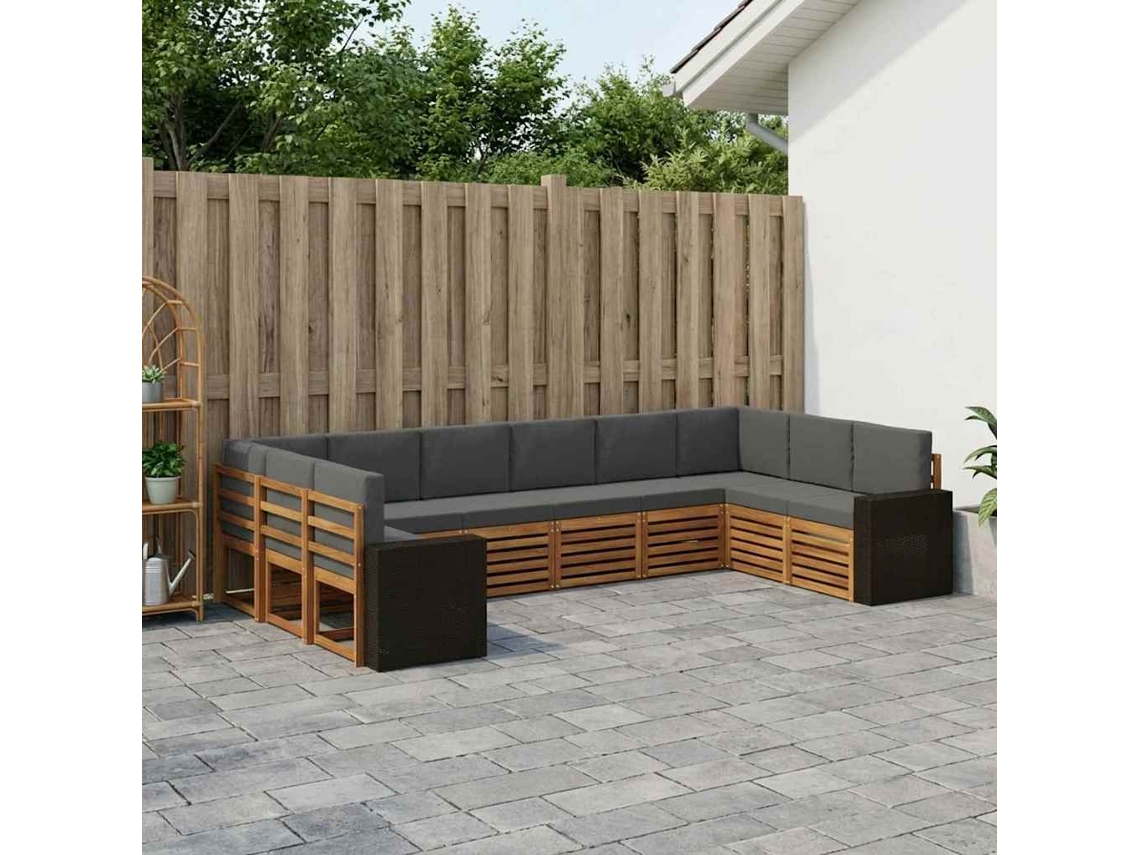 Vidaxl Conjunto De Sofás Para Exterior 10 Pcs Natural E Antracite