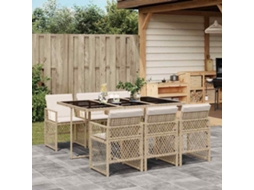 Vidaxl 7 Pcs Conjunto De Jantar P/ Jardim Com Almofadões Vime Pe Bege