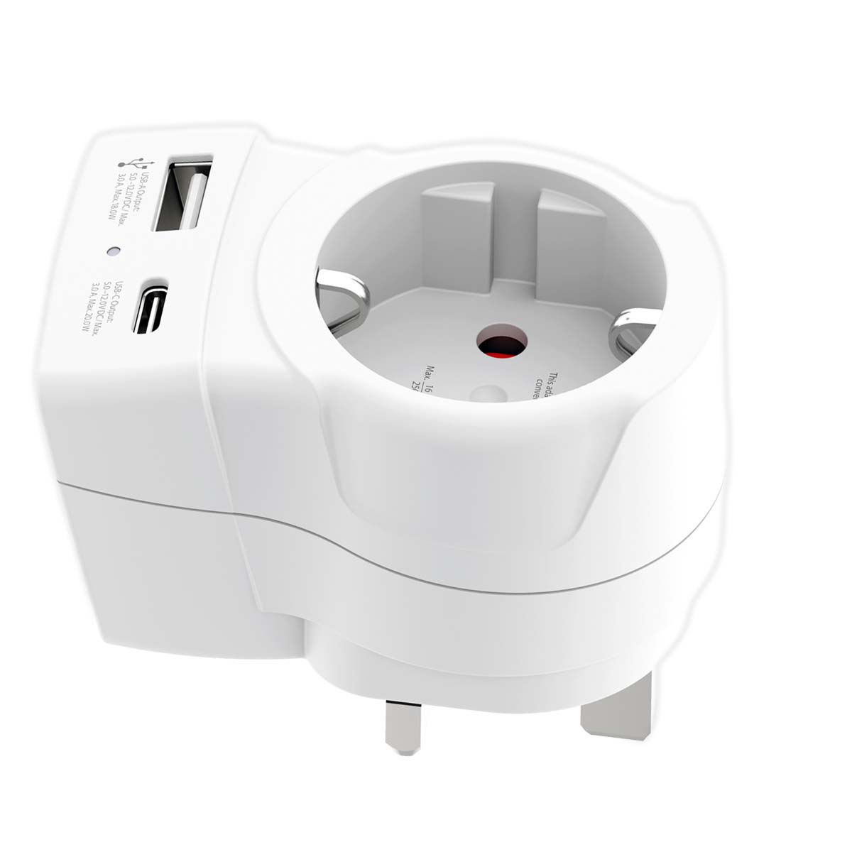Adaptador SKROSS da Viagem Reino Unido Tipo G com USB para USB-C 20W Branco