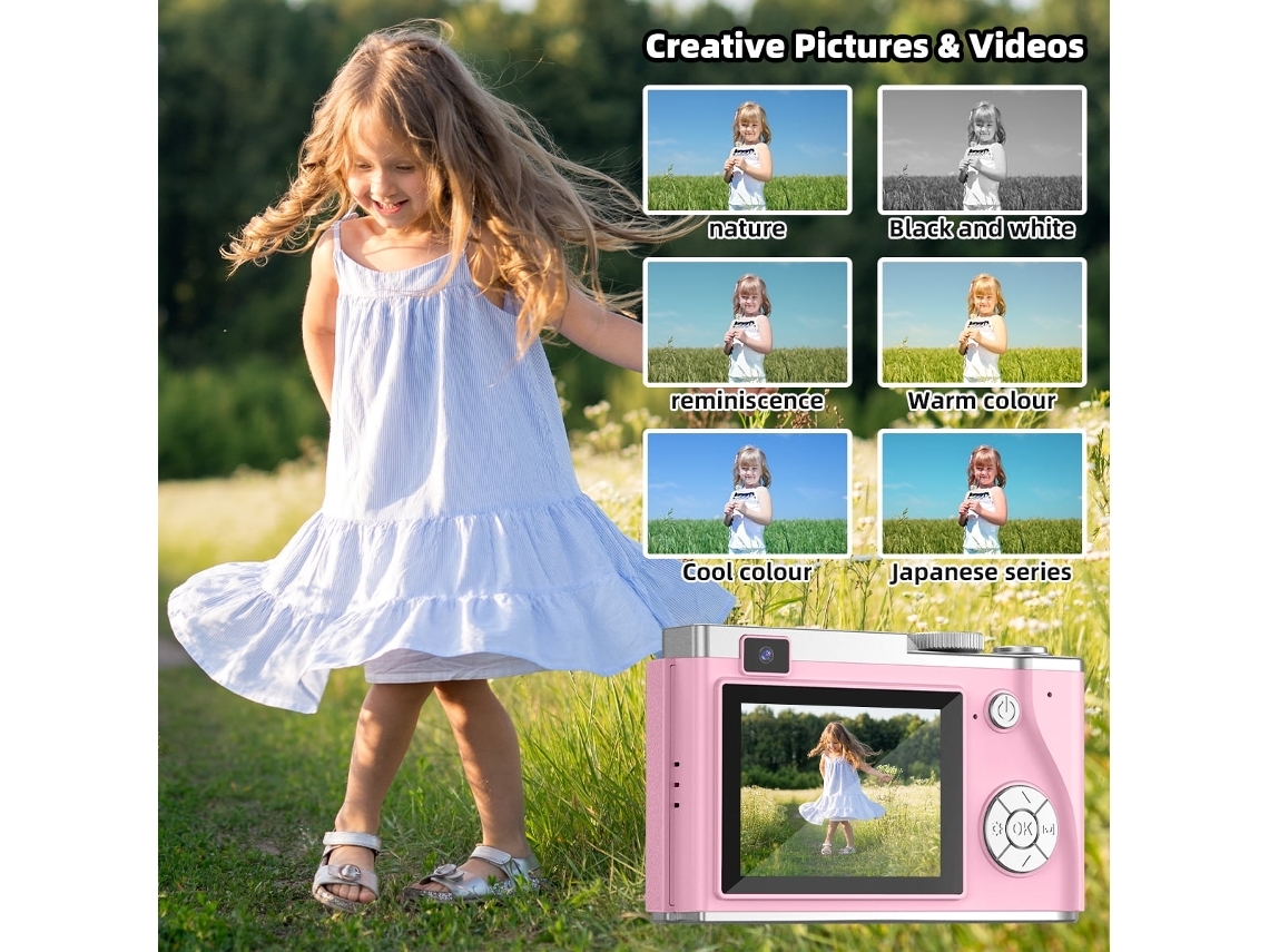 Câmera Digital Infantil Tela De 2.4 Polegadas 4k Hd Câmera Ccd Compacta 32gb Rosa Yemaesre