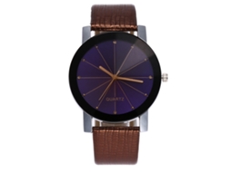 Relógio de pulso unissex estilo simples, quartzo, pulseira de PU, cor café Zhoulianfa