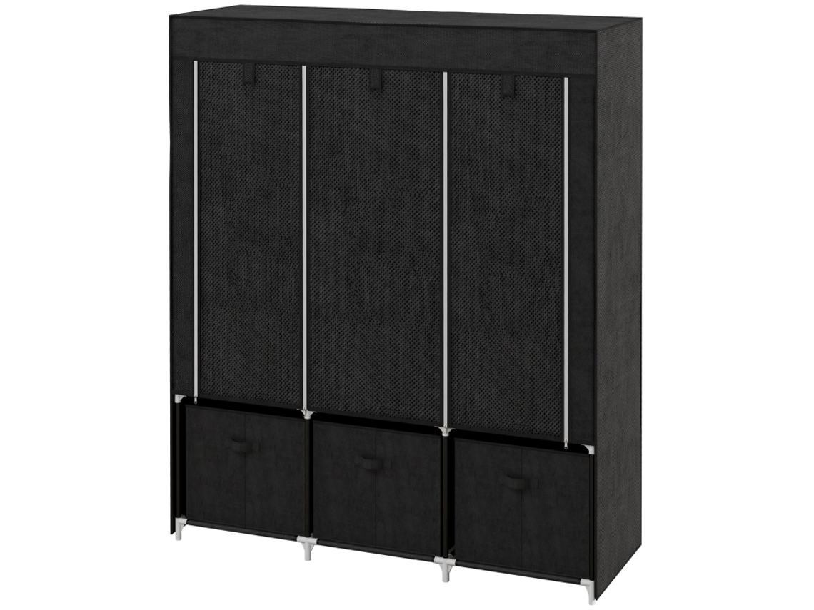 Armario Plegable Tela No Tejida 3 Cajones 125x43x162,5 Cm Negro