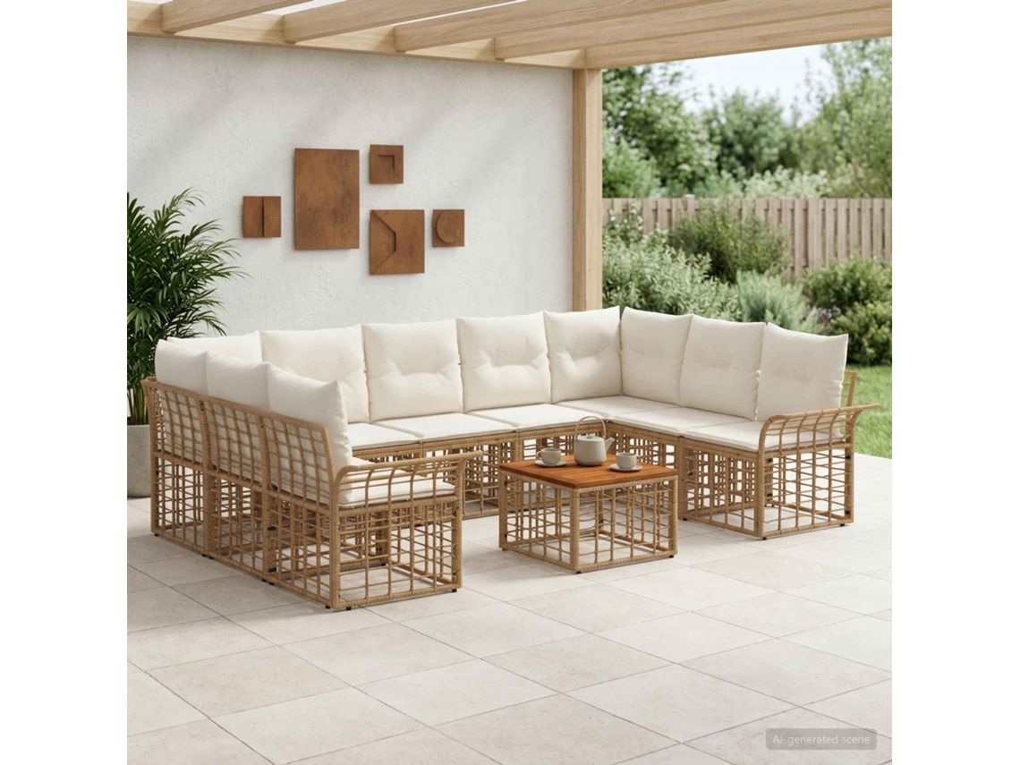 Vidaxl Conjunto De Sofás Para Exterior 10 Unid. Natural E Branco Creme