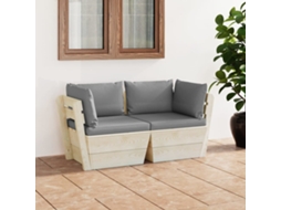 Sofá Paletes 2 Lugares P/ Jardim C/ Almofadões Madeira De Abeto Dkd Home Decor