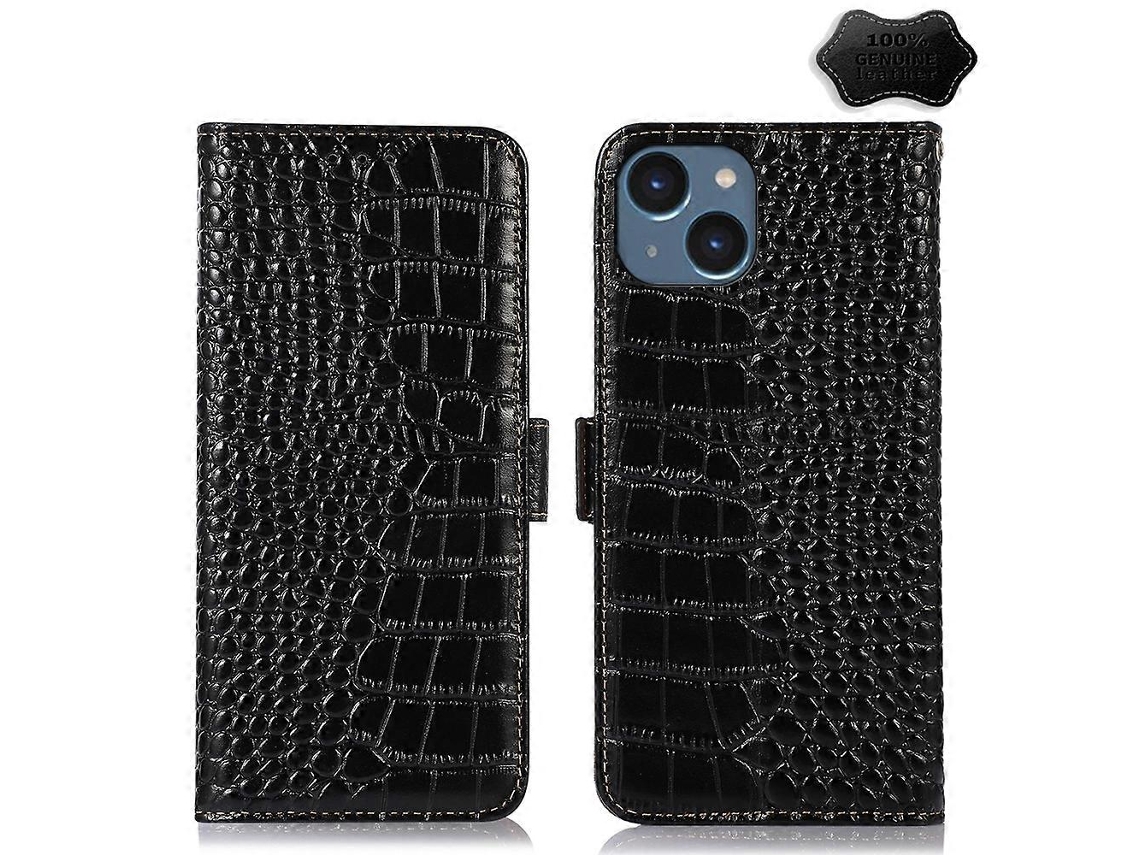 Capa Para Iphone 16 Plus Em Couro Bovino Com Textura De Crocodilo Na Camada Superior