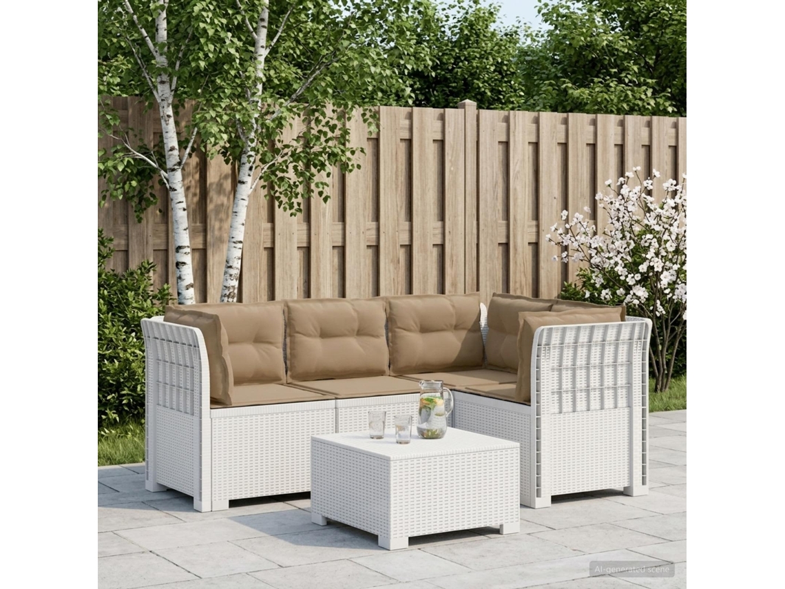 Vidaxl Sofá De Jardim Para 4 Pessoas Com Almofadas Visual Rattan Pp
